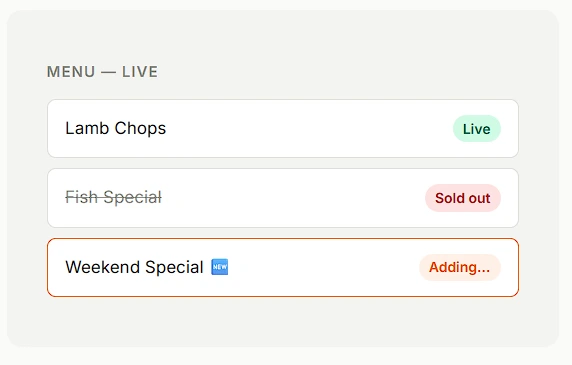 Your menu, your rule updated the moment you need it